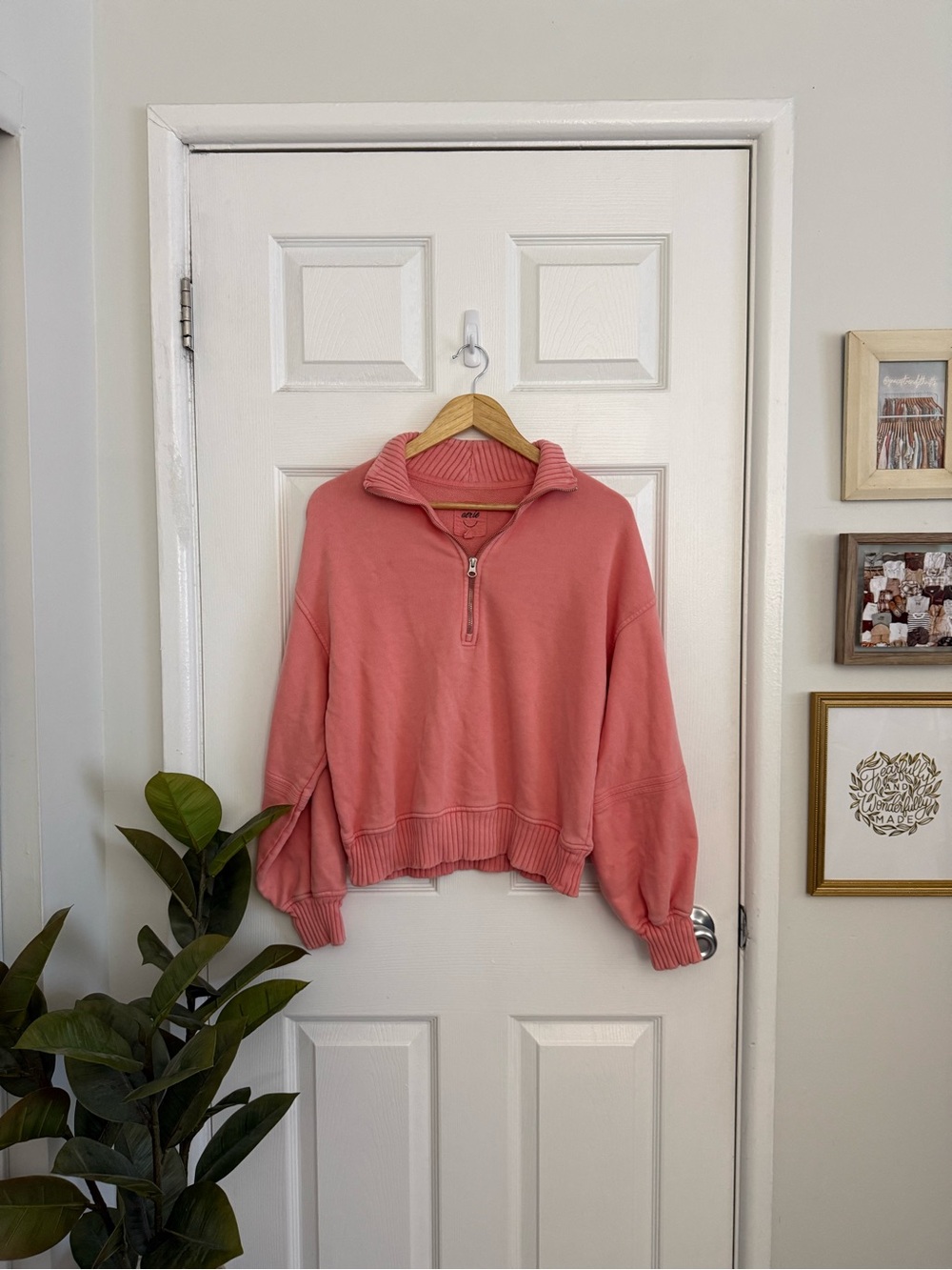 Aerie Pink Quarter-Zip Pullover Sweatshirt - Picture 3 of 6